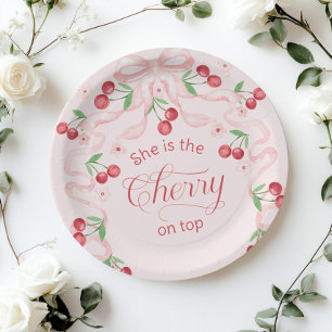 Assiettes En Carton Cerise sur le Baby shower de coquette Bow rose