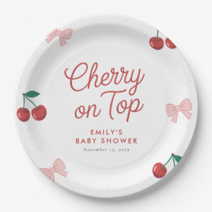 Assiettes En Carton Cerise sur le Baby shower de coquette de la cornei
