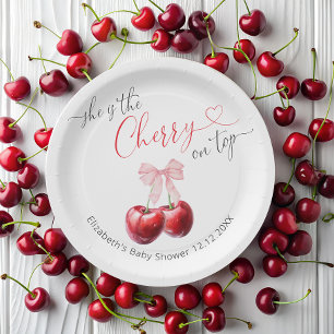 Assiettes En Carton Cerise sur le Baby shower supérieur