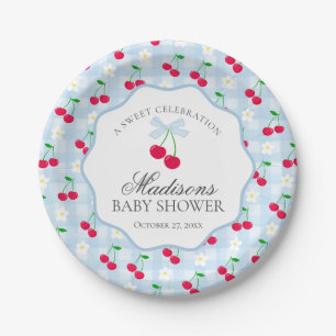 Assiettes En Carton Cerise Sweet Bleu Coquette Bow En vichy Baby showe