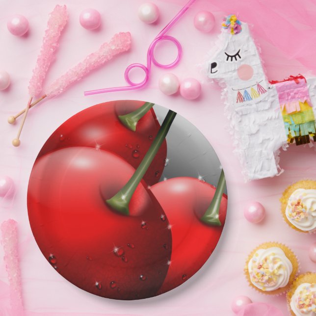 Assiettes En Carton Cerises avec gouttes de ragoût (Fête)