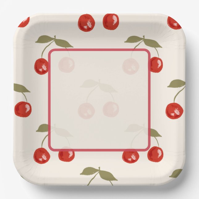 Assiettes En Carton Cerises d'été (Recto)