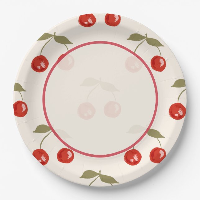Assiettes En Carton Cerises d'été (Devant)