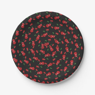 Assiettes En Carton Cerises Rouges Fête d'Anniversaire Noir ou de Tout