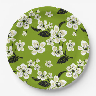 ASSIETTES EN CARTON CERISIER EN FLEURS - SAKURA (THÉ VERT MATCHA)