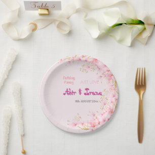 Assiettes En Carton Cerisier Fleur Personnalisé Rose Élégant
