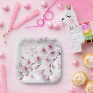 Assiettes En Carton Cerisier Fleur Thème Personnalisé