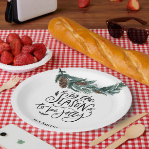 Assiettes En Carton C'Est La Saison D'Être Jolly Aquarelle Pine Cône
