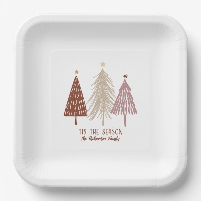 Assiettes En Carton C'est la saison Joyeux Noël Arbres Chic de Fêtes (Recto)