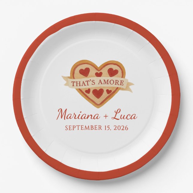 Assiettes En Carton C'est l'Amore Chic Italien Pizza Coeur Mariage (Devant)