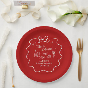 Assiettes En Carton C'est l'amour, Doodle Personnalisé Rouge