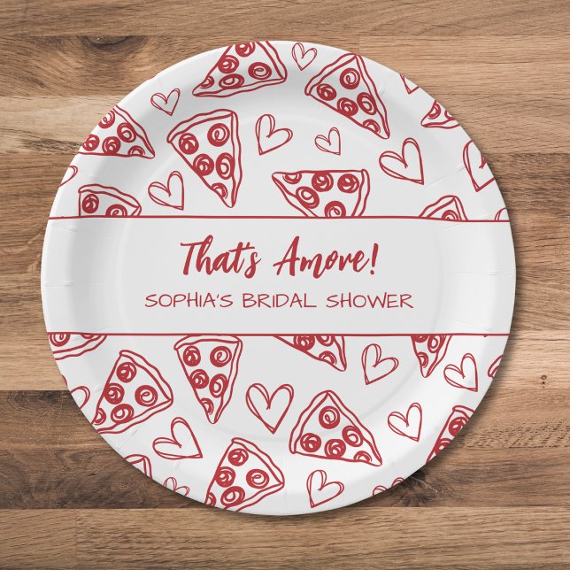 Assiettes En Carton C'est l'amour Pizza dessinée à la main Fête de mar (Créateur téléchargé)