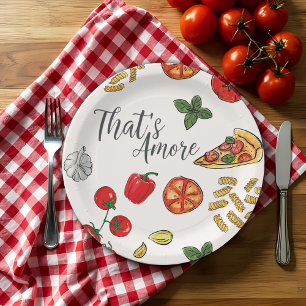Assiettes En Carton C'est l'Amour Pizza et Pâtes Italiennes Baby Showe
