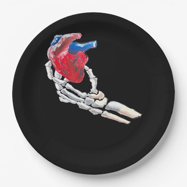 Assiettes En Carton C'Est Mon Coeur - Squelette Mains Coeurs (Devant)