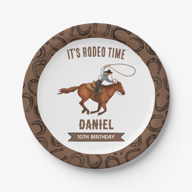 Assiettes En Carton C'est Rodeo Time Cowboy anniversaire (Devant)