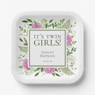 Assiettes En Carton C'est Twin Girls Pink Hydrangeas Girl Baby shower