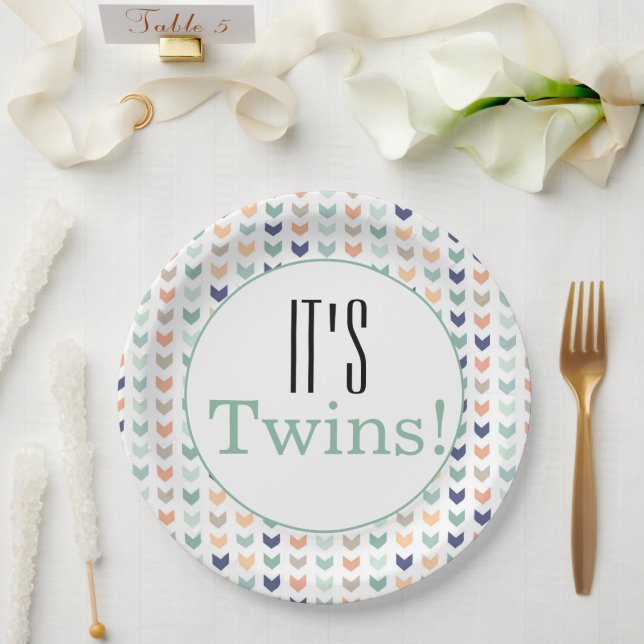 Assiettes En Carton C'est Twins ! Baby shower géométrique moderne (Mariage)
