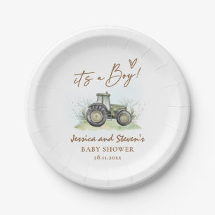 Assiettes En Carton C'est un Baby shower agricole de tracteur vert gar
