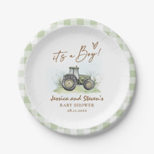 Assiettes En Carton C'est un Baby shower agricole de tracteur vert gar