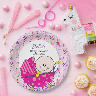 Assiettes En Carton C'est un Baby shower de transport de bébé rose fil