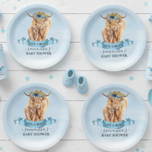 Assiettes En Carton C'est un Baby shower de vache de Boy Blue Highland