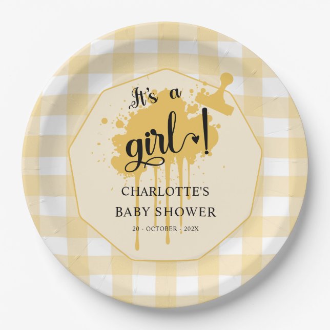 Assiettes En Carton C'est un Baby shower En vichy Girl Cute Pastel Ora (Devant)