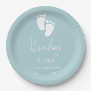 Assiettes En Carton C'est un Garçon Baby Feet Blue Boy Baby shower