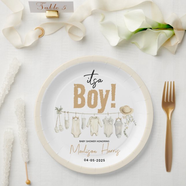 Assiettes En Carton C'est un garçon ! Baby shower Bleu - Cute & Sweet (Mariage)