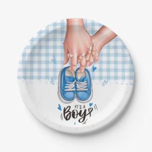 Assiettes En Carton C'est un garçon Baby shower Blue Boy Chaussures