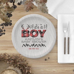 Assiettes En Carton C'est un garçon ! Baby shower de bûcheron rustique
