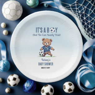 Assiettes En Carton C'est un garçon Bearly Wait Soccer Player Baby sho