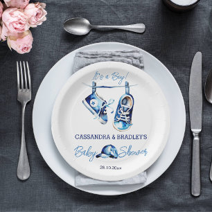 Assiettes En Carton C'est un garçon bleu bébé sport chaussures casquet