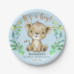 Assiettes En Carton C'est un garçon ! Plaque de Baby shower Lion
