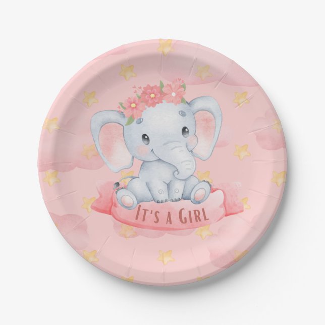 Assiettes En Carton c'est une fête de baby shower d'éléphants (Devant)