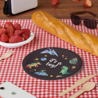 Assiettes En Carton C'est une fête de baby shower garçon espace dinosa