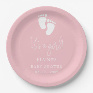 Assiettes En Carton C'est une fille Baby Footprint Baby shower rose mi