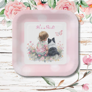 Assiettes En Carton C'est une fille Baby Shower Rose pour Bébé Fille