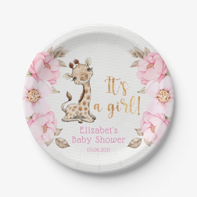 Assiettes En Carton C'est une fille ! Baby shower Safari Animaux (Devant)