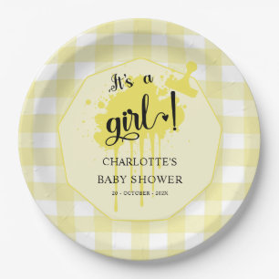 Assiettes En Carton C'est une fille Douce Fête de Naissance Pastel Jau