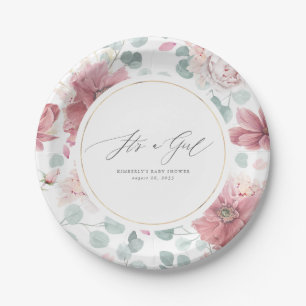 Assiettes En Carton C'est une fille Dusty Rose Floral Elegant Baby sho