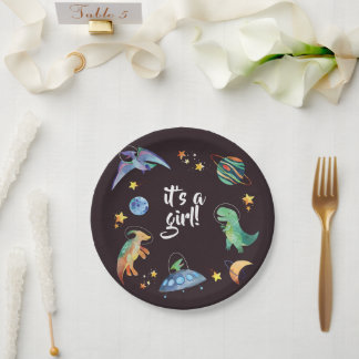 Assiettes En Carton C'est une Fille Espace Dinosaure Galaxie Baby Show