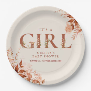 Assiettes En Carton C'est une fille Fleurs rustiques Lettre Baby Showe