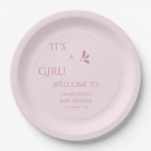 Assiettes En Carton C'est une fille ! Minimalisme Baby Shower Rose Pas