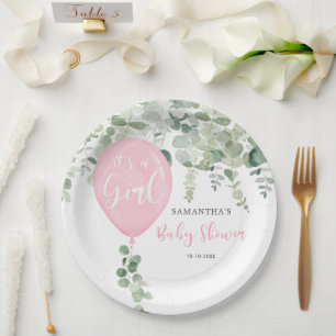 Assiettes En Carton C'est une fille montgolfière baby shower verdure