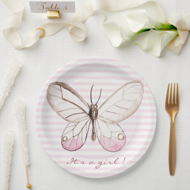 Assiettes En Carton C'est une fille ! Papillon doux | Babyshower (Mariage)