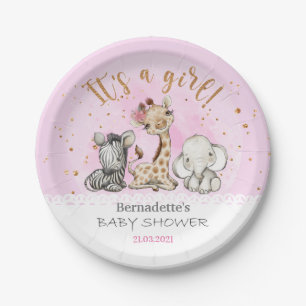 Assiettes En Carton C'est une fille ! Plaque de Baby shower Safari Ani
