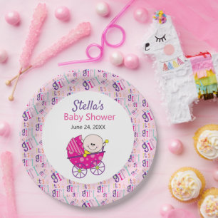 Assiettes En Carton C'est une fille Rose Landau de bébé Fête de naissa