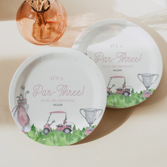 Assiettes En Carton C'est une partie de golf rose 3ème anniversaire (Créateur téléchargé)