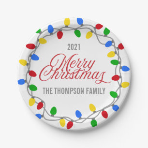 Assiettes En Carton Chaîne de Noël des lumières   Cercle personnalisé