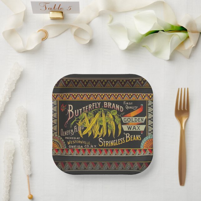 Assiettes En Carton Chaîne Étiquette de haricot Vegetable Pays (Mariage)